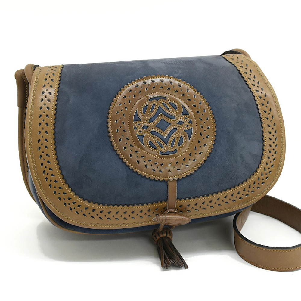 Loewe Anagram Crossbody Bag Seville Suede Leather Navy Blue Modelo